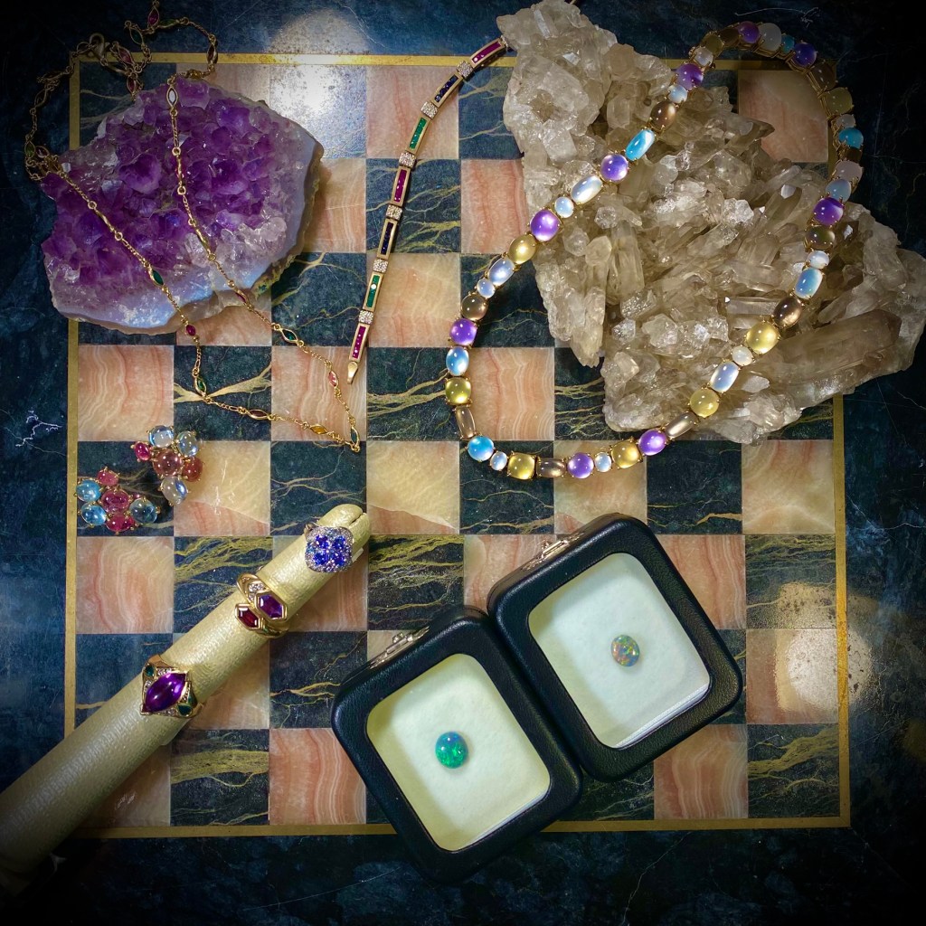 wide range of exotic jewelry featuring many gemstones