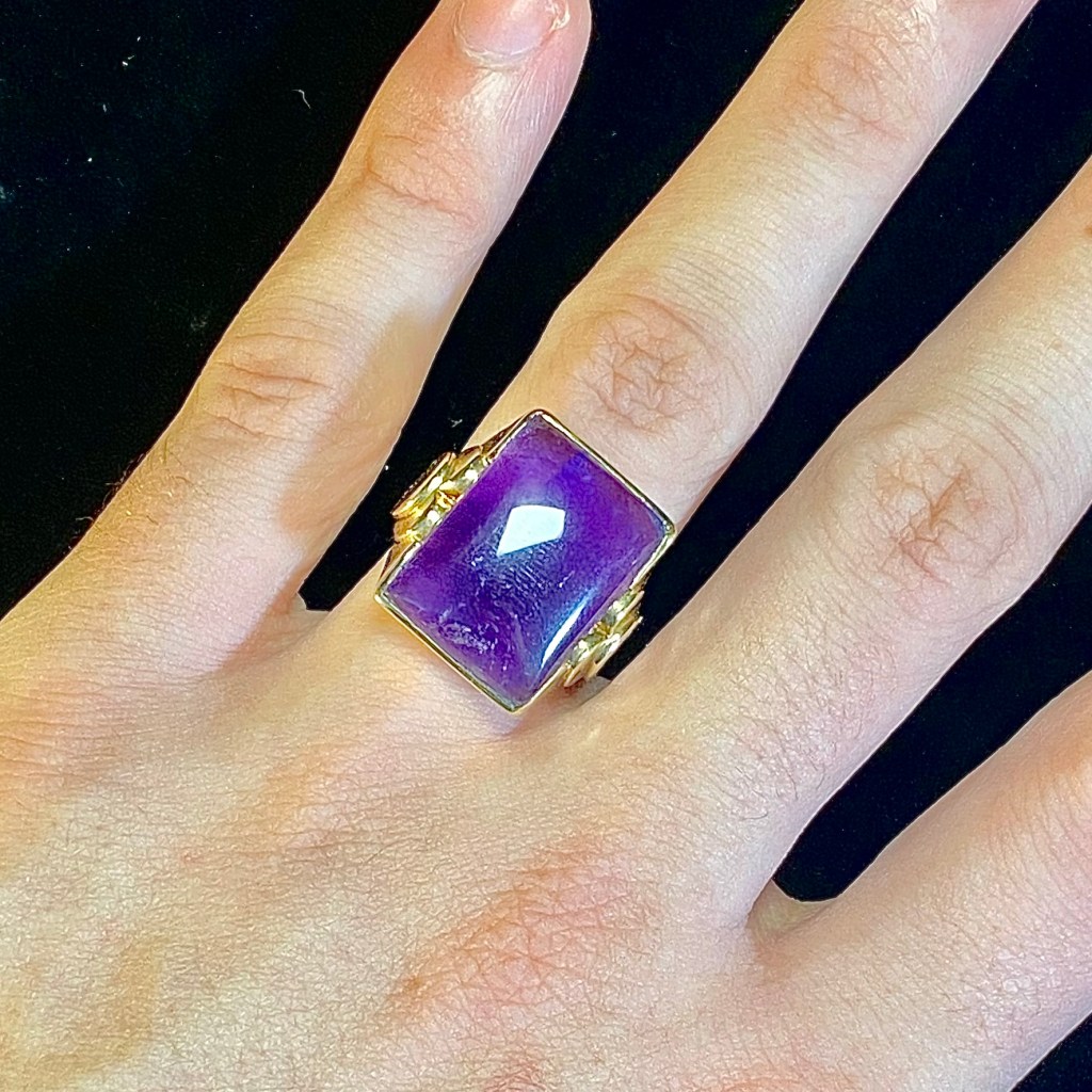 Handsome Men's 10k Yellow Gold and Rectangular Amethyst Statement Ring