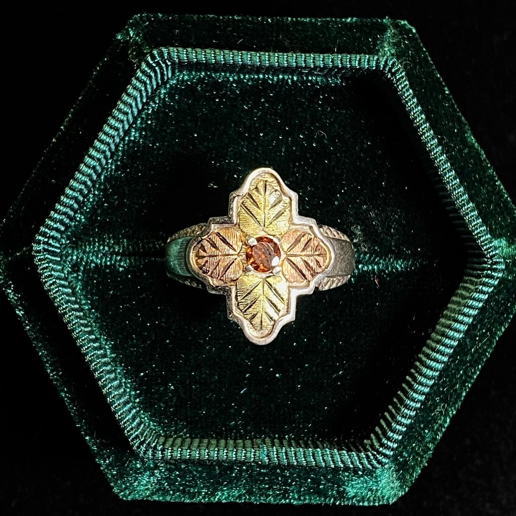 Tri Tone Yellow and Rose Gold Orange Sapphire Sterling Silver Ring