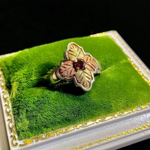 Tri Tone Yellow and Rose Gold Orange Sapphire Sterling Silver Ring - Image 1
