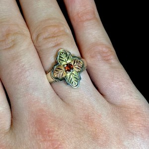 Tri Tone Yellow and Rose Gold Orange Sapphire Sterling Silver Ring - Image 2