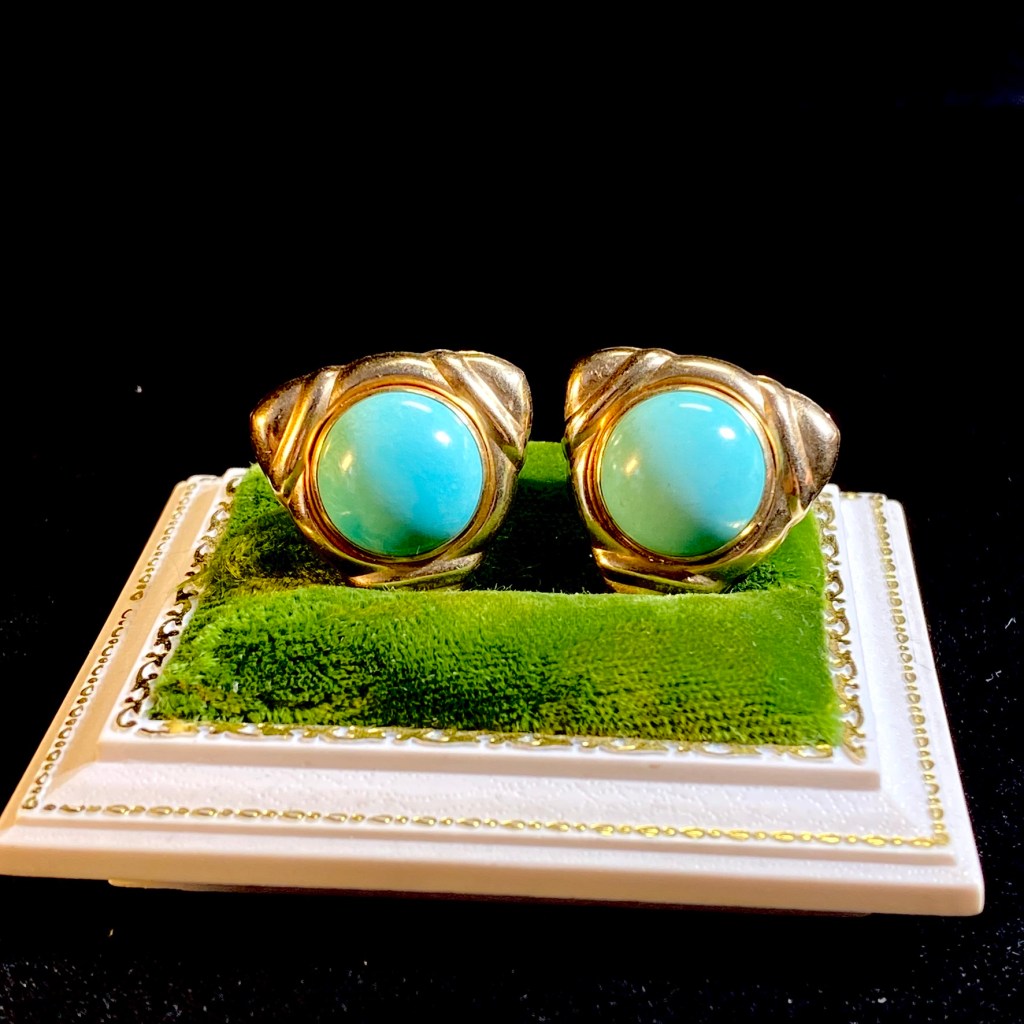 Triangular 14k Yellow Gold Turquoise Peter Brams Omega Back Earrings