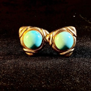 Triangular 14k Yellow Gold Turquoise Peter Brams Omega Back Earrings - Image 2