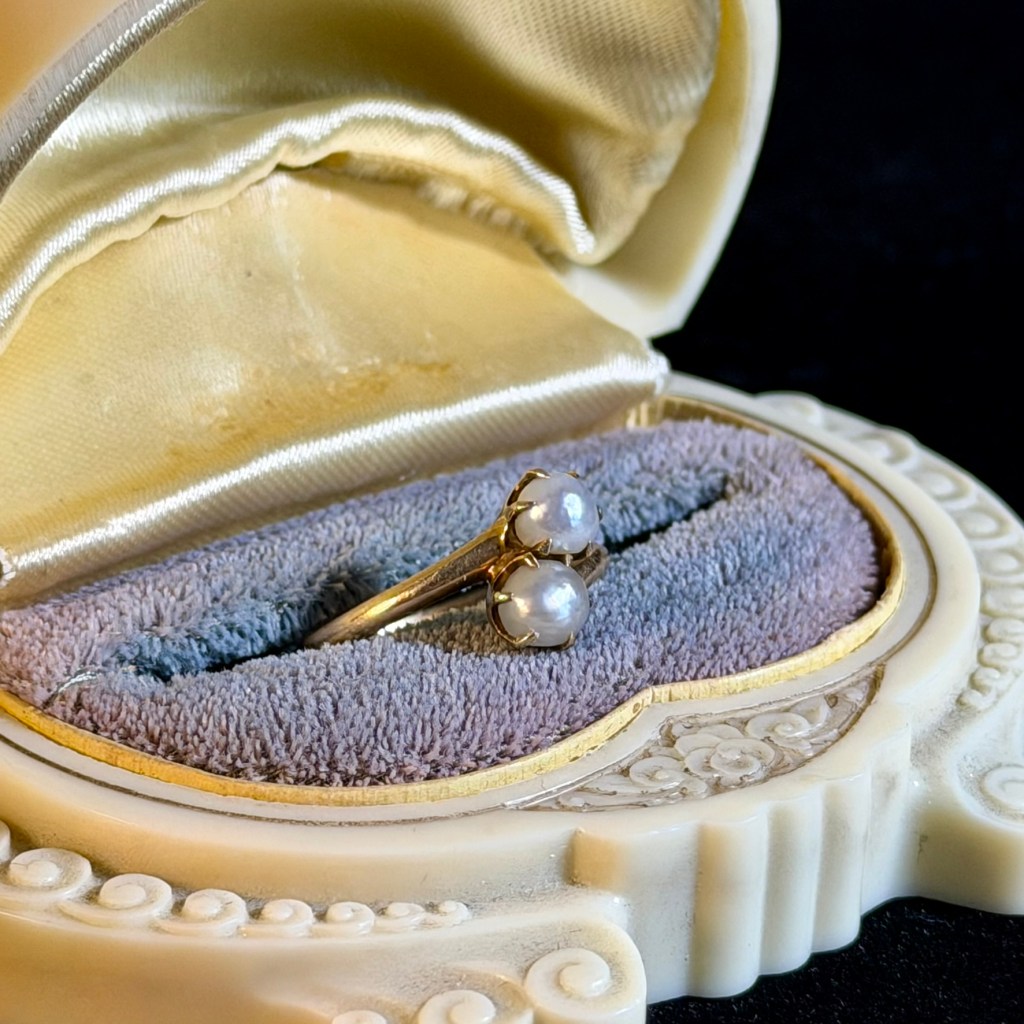 Native Pearl and Yellow Gold Bypass Antique Ring