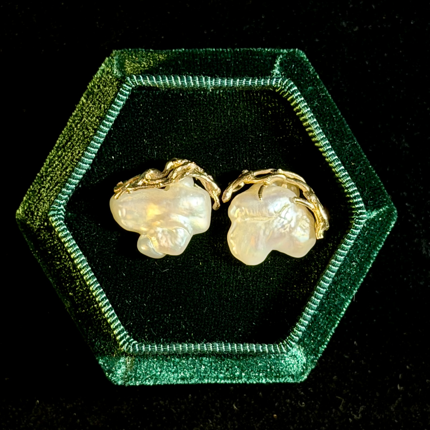 Baroque Pearl Yellow Gold Branching Post Earrings - Image 1