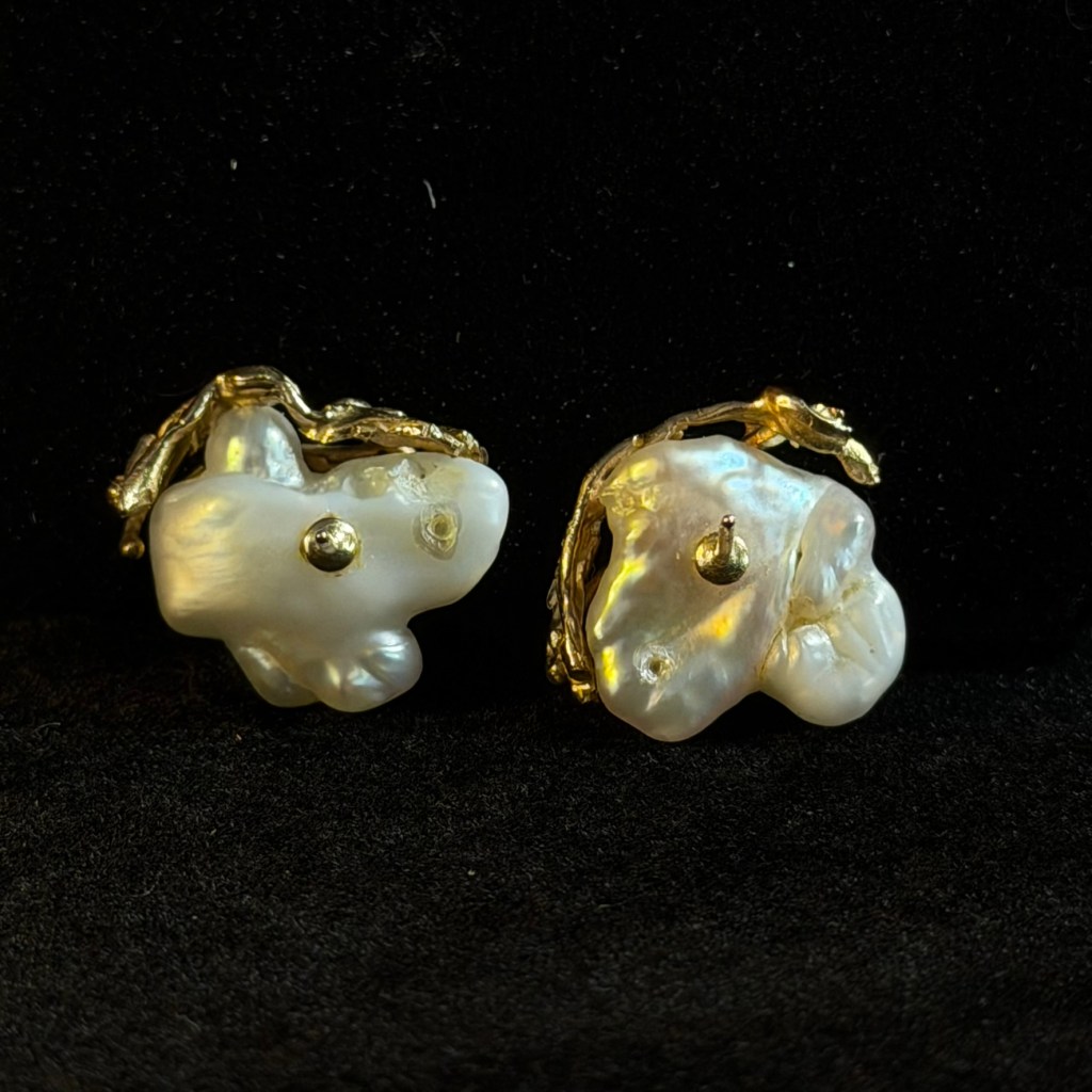 Baroque Pearl Yellow Gold Branching Post Earrings