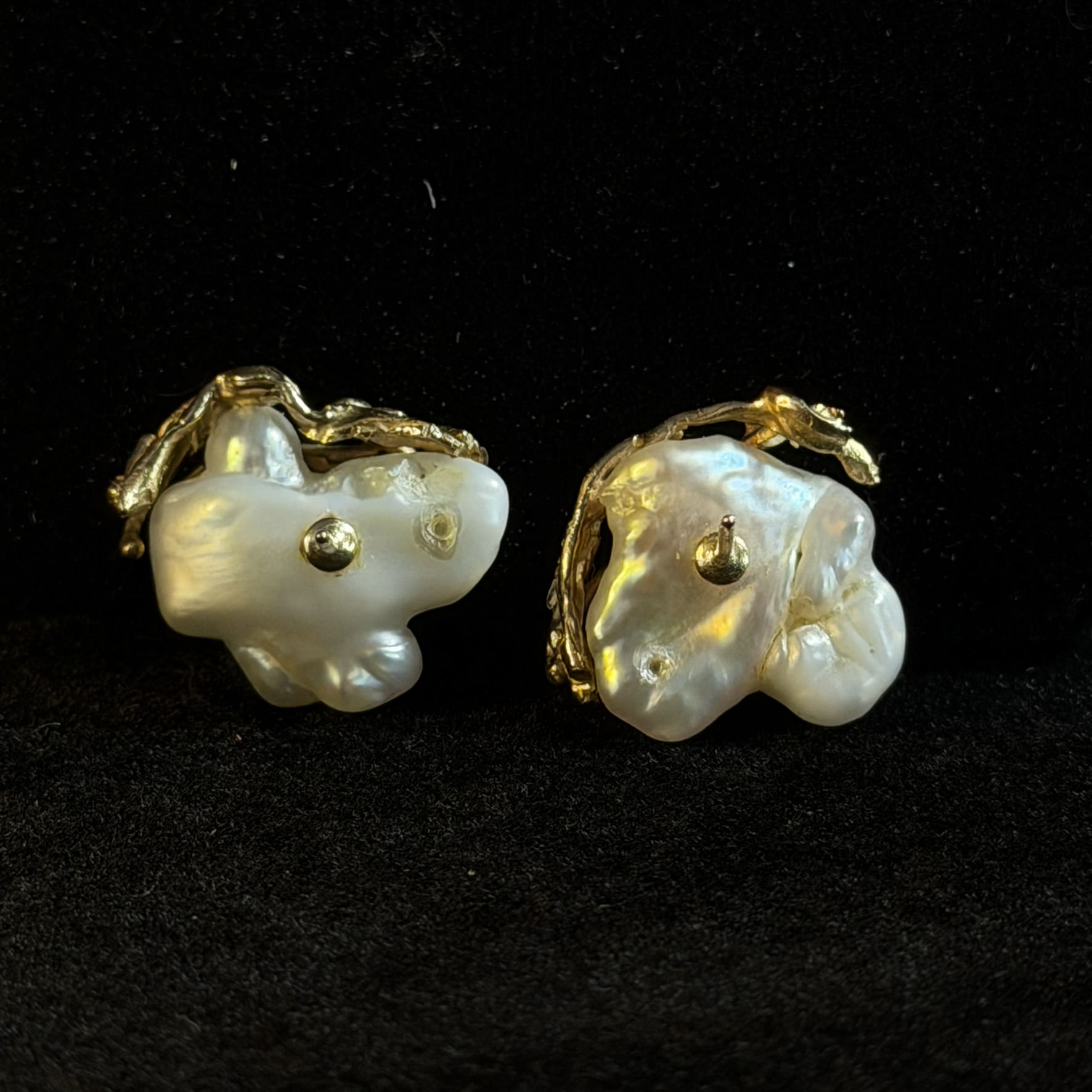 Baroque Pearl Yellow Gold Branching Post Earrings - Image 3