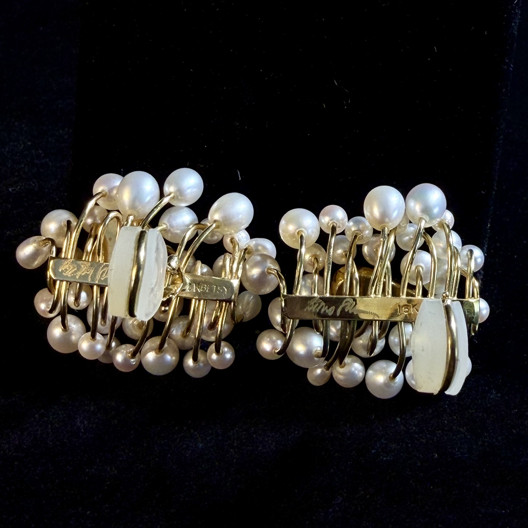 18k Yellow Gold Pearl and Opal Clip On Earrings Betsy Fuller - Image 4