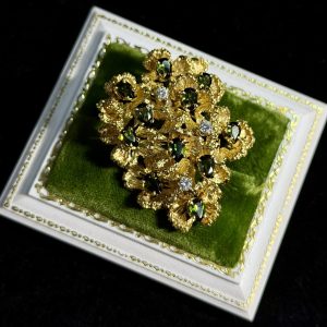 Brutalist 18k Yellow Gold Tourmaline and Diamond Pendant and Brooch - Image 1