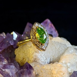 Modern 14k Irradiated Green Marquise Diamond Halo Ring - Image 1