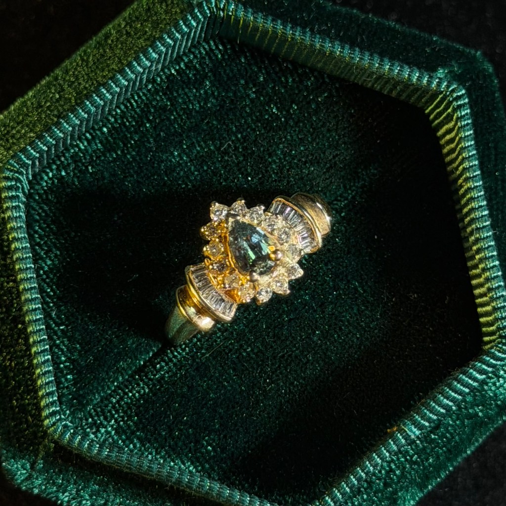 Natural Alexandrite Diamond Halo 14k Gold Ring