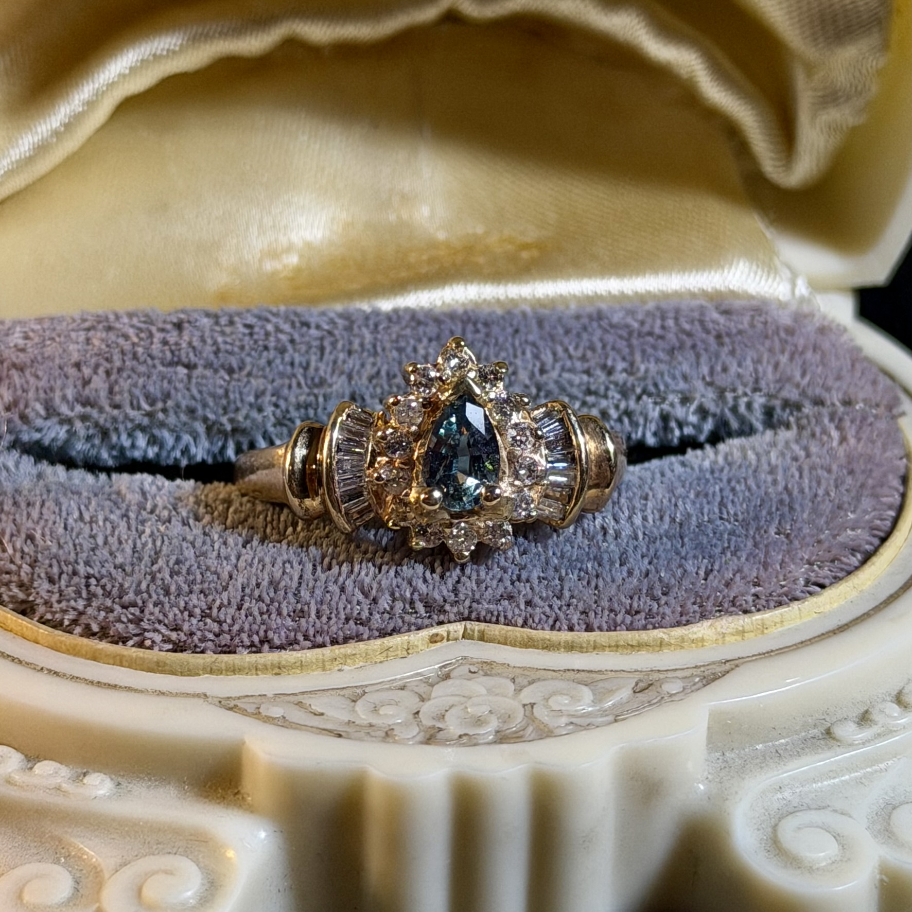 Natural Alexandrite Diamond Halo 14k Gold Ring - Image 1