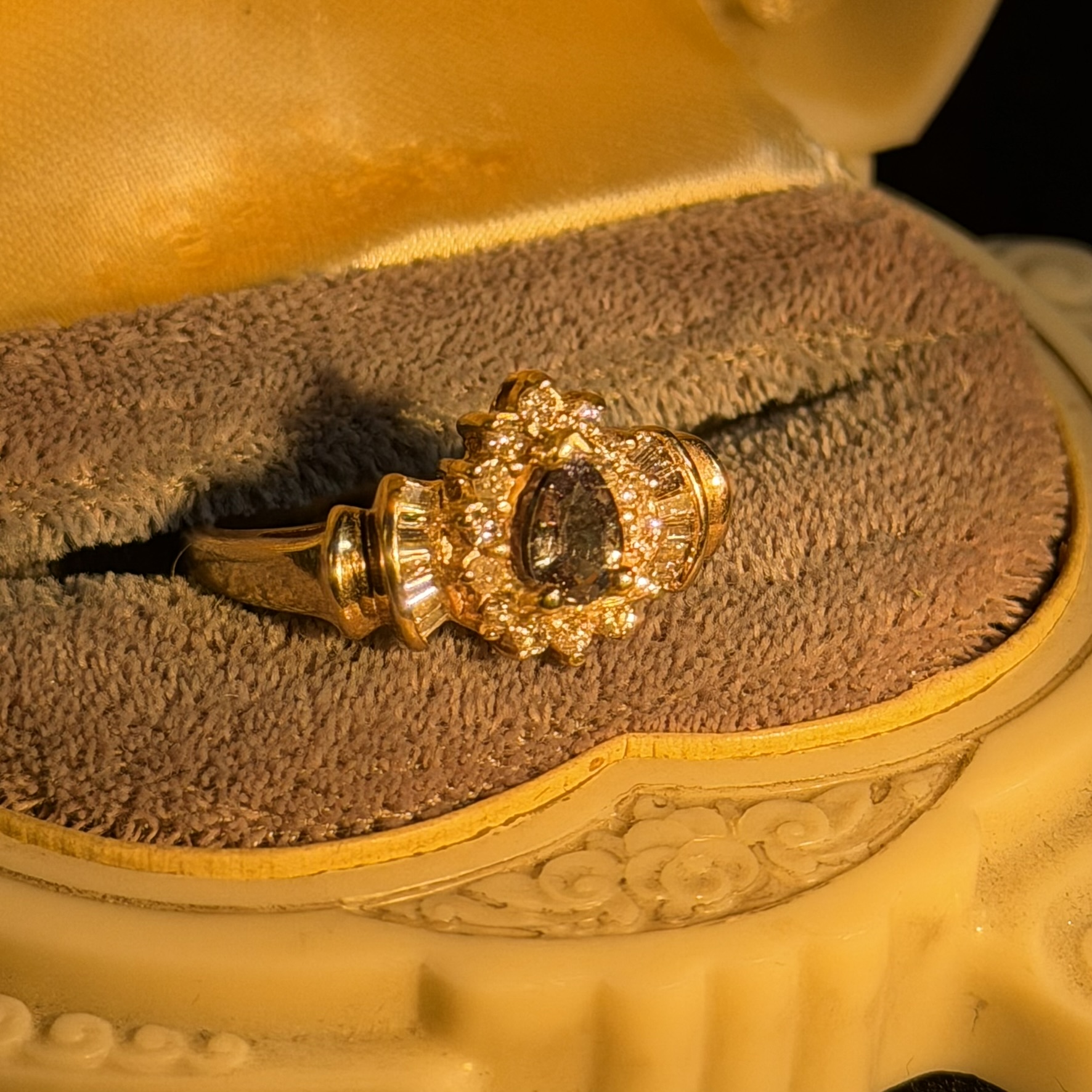 Natural Alexandrite Diamond Halo 14k Gold Ring - Image 4
